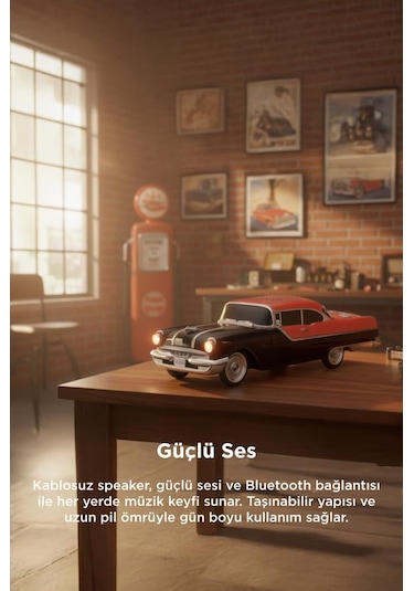 Torima D87 Bluetooth Hoparlör Retro Klasik Araba Tasarımlı 10w Fm Usb Selfie Speaker Siyah
