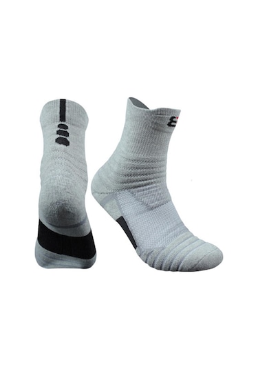 Gri 2024 Erkek Havlu Alt Spor Kalın Çorap Koşu Çorap Orta Çorap Basketbol Büyük Boy Çorap Gri