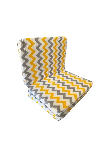 Bebek Yatağı Oyun Parkı Çocuk Yatağı Katlanabilir Sünger Yatak 60x120-4 Cm Sarı Gri Zikzak