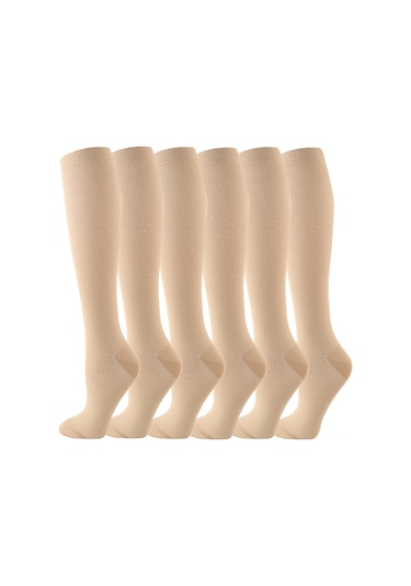 Geeroyoo Xxl Beden Spor Kompresyon Çorapları - Koşu, Bisiklet, Yürüyüş İçin Tıp Bakımı Ve Rehabilitasyon Çorapları 6 Adet Bej