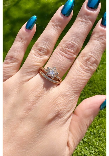 Gold Çift Sıralı Yıldız Yüzük Gold