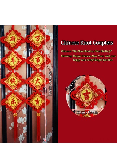 Monyee 2022 Yeni Yıl Kutlamaları İçin Kırmızı Flanel Çin Düğümü Ve Dört Kelimeli Mutluluk-fortuna Açık Radyo Dekorasyon Seti 1 Çift