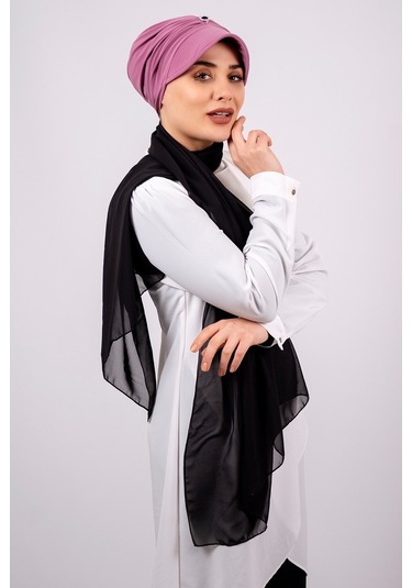 Gül Kurusu Pratik Hazır Geçmeli Tesettür Bone Viskon Kumaş Şapkal Gülkurusu