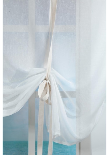 Naturel Potlu Tül Perde Retro Krem Krem