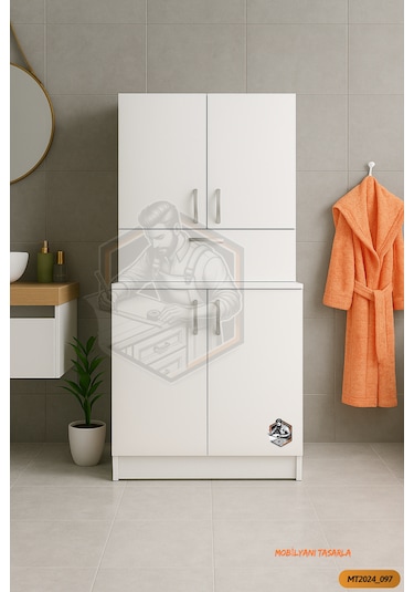 Tamamı Mdf 5 Kapaklı Çamaşır Makinesi Dolabı Banyo Dolabı