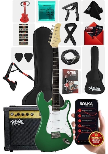 Midex Age-80gr Amfili Full Elektro Gitar Seti 4/4 Yetişkin 39 İnç Green