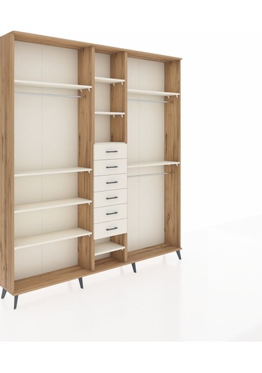 Arges Dolap 10 Raflı 6 Çekmeceli 3 Askılı 220x30x243 Çam-aytaşı/aytaşı Aytası/aytası