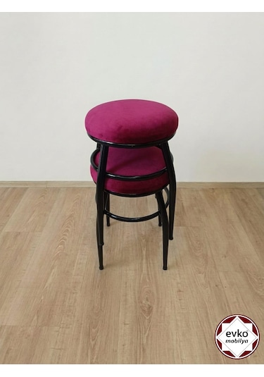 Evko Mobilya Tabure, Bar Taburesi, 2'li Tabure,siyah Ayaklı-kırmı