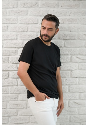 Paul Martin Slimfit Fit Bisiklet Yaka Rayon Kumaş Full Likralı T-shirt Siyah