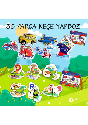 12 Set 36 Parça Tox Hayvanlar Ve Ulaşım Araçları 2+ Keçe Yapboz