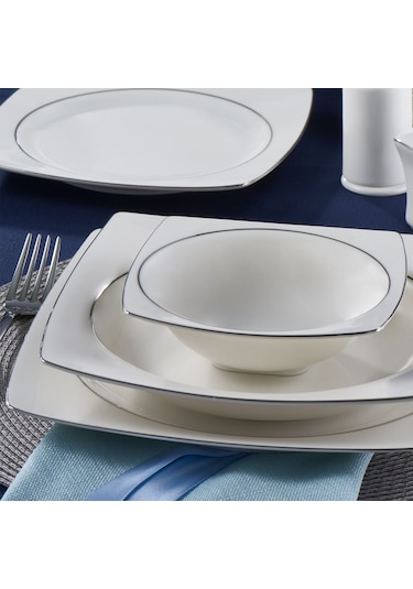 Güral Caroline 62 Parça Kare Yemek Takımı Platin File YT226