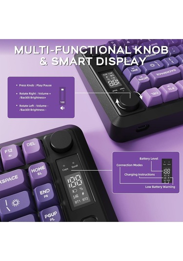 Freewolf M75 Kablosuz Bt+2.4ghz Oled Tft Ekranlı Membran Reinbow Aydınlatmalı Gaming Oyuncu Klavye