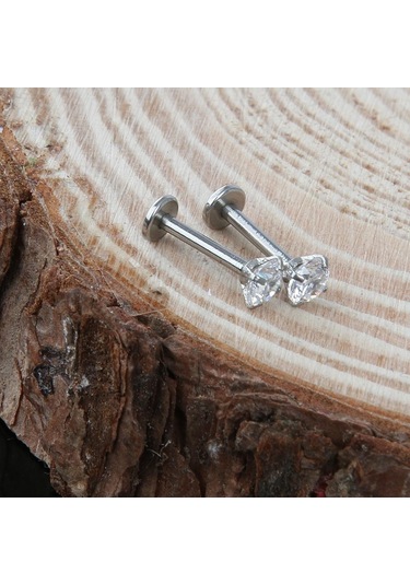 Suntek 2x Kristal Rhinestone Burun Yüzük Kemik Damızlık Gümüş