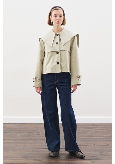 Geniş Yaka Gabardin Ceket Soft Yeşil Soft Yeşil