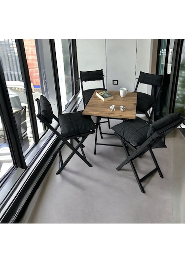 Modern Style Home Minderli Balkon Bahçe Mutfak Bistro Set Katlanır 4+1 Masa-sandalye Antrasit