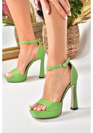Fox Shoes Çimen Yeşili Platform Kalın Topuklu Kadın Ayakkabı K404