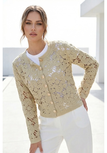 Sayzen Your Shine Gold Düğmeli Nakış Işlemeli Ceket Sy-shn2609 Stone