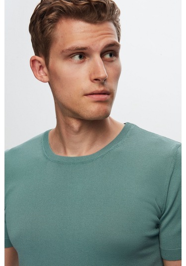 D's Damat Slim Fit Mint Düz Örgü Rayon Örme T-Shirt 0Ef069421003M Mint