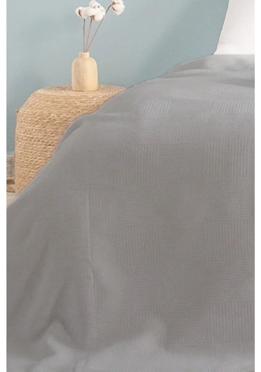Tek Kişilik Gri Dama Desenli Pike. Damalı Otel Pikesi 160x230
