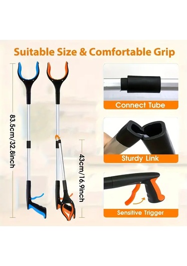 Oldfriend Yeşil 360 Derece Döner Maşalı 1/2/3 Parça Çöp Toplama Maşası - Yaşlılar Ve Profesyonel Kullanım İçin