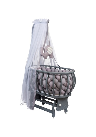 MDF, Luka Örgü Sepet Beşik + Uyku Seti + Cibinlik, Antrasit