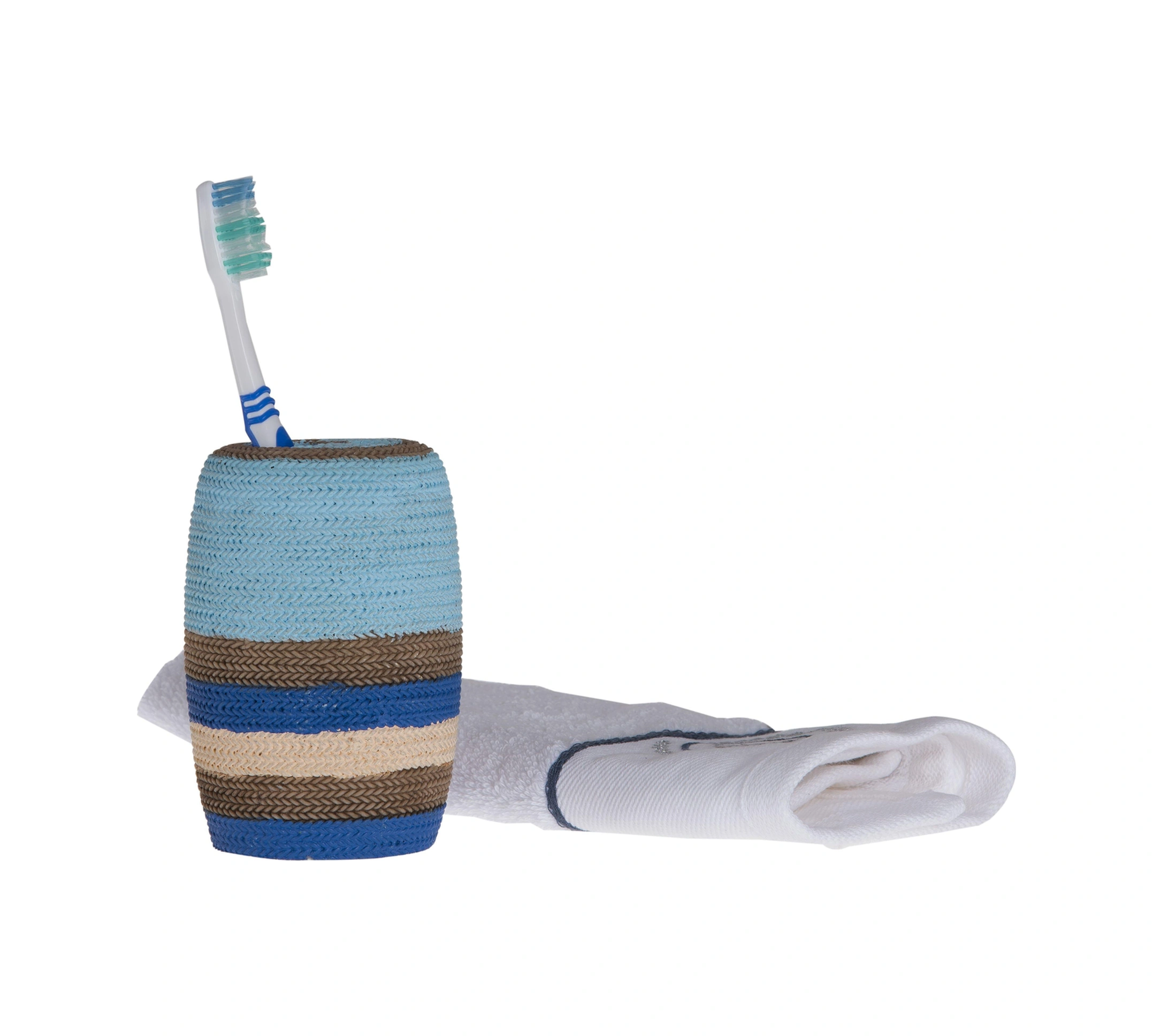 2 Adet Diş Fırçalık Mavi Örgü Poliresin 7x7x11cm Banyo Seti Çok Renkli