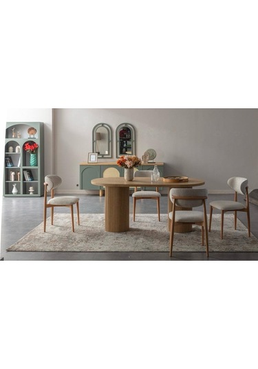 Alva Bohem Natural Ahşap Masa Sandalye Takımı 80x180 Natural