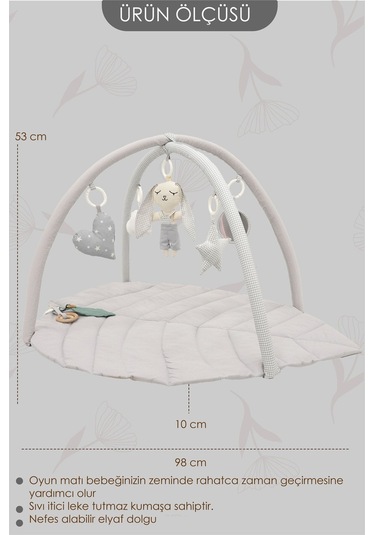 Mordesign Bebek Oyun Alanı, Tavşan Bebek Aktivite Matı, Yaprak Tasarım Oyun Matı, Baby Gym Serisi, Gri