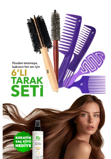 Saç Fırçası Ve Tarak Seti + Keratin Saç Sütü Hediye Saç Fırçası Ve Tarak Seti