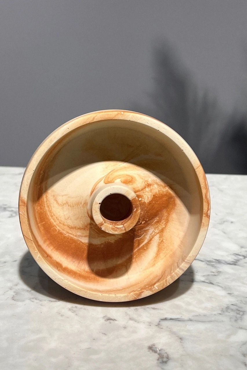 Mermer Desenli Beton Mumluk Şamdan Kahverengi