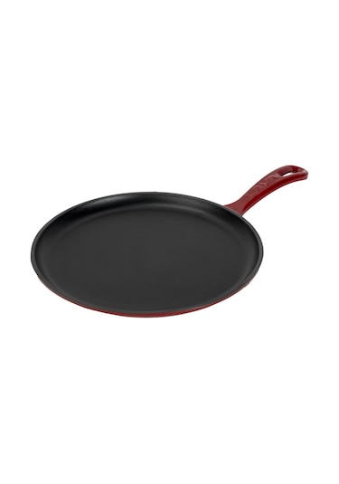 Lava Döküm Yuvarlak Pizza Krep Pankek Tavası Döküm Demir Yekpare Saplı Çap Ø 26cm. Bordo