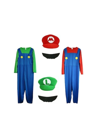 Super Ario Bros. Yetişkin Erkekler İçin Maskeli Balo Kostümü Cosplay Kostümü Kırmızı M Kırmızı M