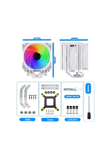 Snowman Mt660 2 12cm Colorful Fan 4pin+6 Bakır Beyaz Cpu Fan