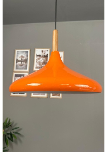 Champion Parlak Turuncu Ahşap Tekli Avize Sarkıt Salon Mutfak Cafe Butik Lamba Aydınlatma Avizeler Turuncu
