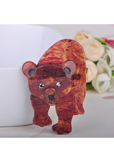 Blucome Canlı Kahverengi Ayı Şekli Broş Doğal Hayvan Desen Akrilik Takı Bayan Çocuk Çocuk Parti Hediye Göğüs Süs Aksesuarları Kahverengi