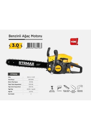 Rtrmax Rtm958 58cc 45 Cm Pala Benzinli Ağaç Motoru N11.1416