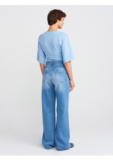 Dilvin 71791 Açık Renk Wideleg Denim Pantolon-mavi Mavi