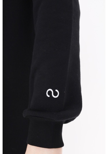 Kız Çocuk Baskılı Oversize Bisiklet Yaka Uzun Kollu Elbise - Siyah