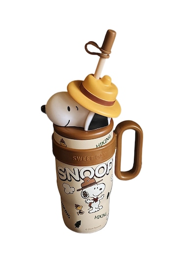 Lyon Snoopy Taşını Büyük Kapasiteli Yalıtımlı Hasır Bardak 800ml Kahverengi Kahverengi