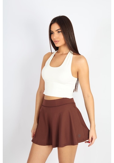 Soft&Basic Bol Kesim İçi Taytlı Cep Detaylı Sporcu Şort Etek Kahverengi