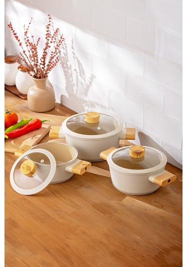 Emsan Swiss Crystal 6 Parça Midi Tencere Seti Krem