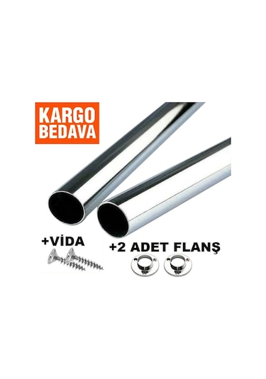 Ercanyapimarket Krom Kaplama Dolap Içi Askı Borusu - Askılık Boru + 2 Adet Flanş Diğer