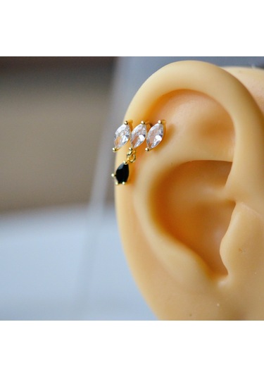 Heppii Taş Sallantılı Helix Piercing Kıkırdak Cerrahi Çelik Gold Renk