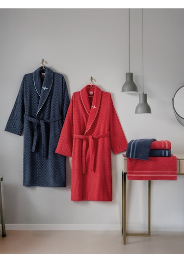 Cotton Box Masculine Aile Bornoz Seti Abel Kırmızı-lacivert Diğer