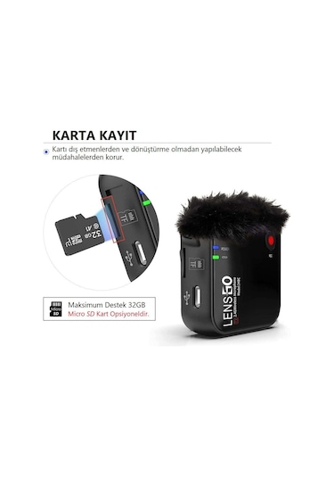 Lensgo 348C Siyah 1V2 Kablosuz İkili Mikrofon Seti