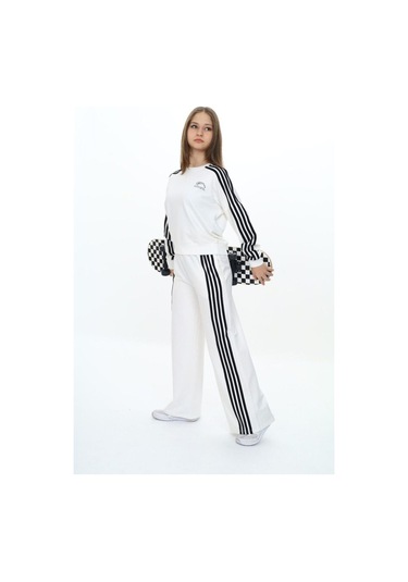 Kız Çocuk %100 Pamuk Uzun Kol Oversize Alt&üst Eşofman Takımı-eşt-0027 Beyaz