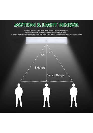 Reedark 46 Led Hareket Sensörlü Işık Şeridi, Şarjlı Manyetik Gece Lambası, Kablosuz Dolap Stüdyo Işığı 2 Adet Beyaz