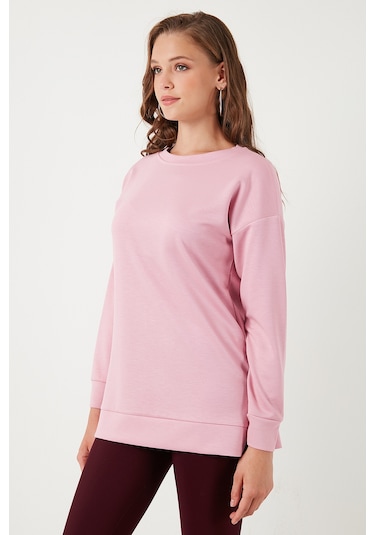 Lela Streç Oversize Fit Bisiklet Yaka Modal Kumaş Bayan Sweat 5865877 Gül