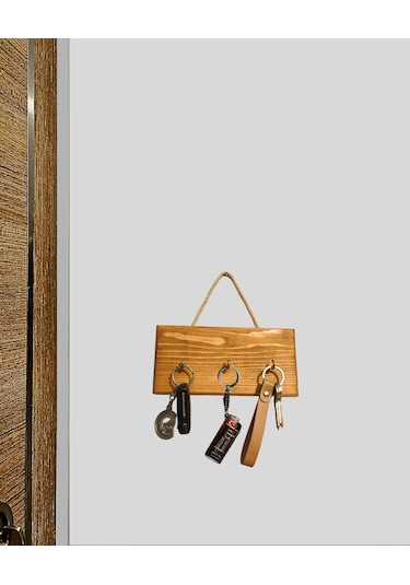 Ahşap Duvar Askılığı Halatlı Rustik Dekoratif Anahtar Askılığı 3 Kancalı / 3 Renk Brothers Craft Kestane