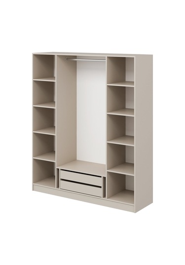 Kale Plus 4 Mebran Kapaklı 2 Çekmeceli Dolap Kumtaşı Mebran Füme Cam 210cm Kumtaşı